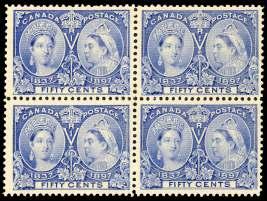 BRITISH COMMONWEALTH: Canada Queen Victoria Jubilee Blocks 132 a Can ada, 1897, Queen Vic to ria Ju bi lee, 8 dark vi o let (56), lower righ