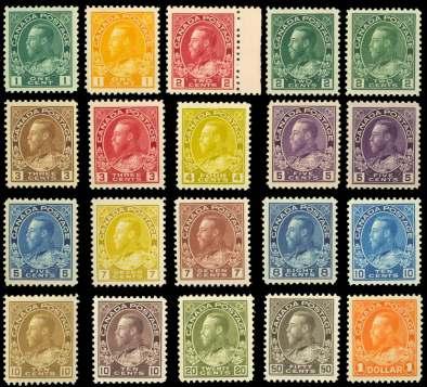 BRITISH COMMONWEALTH: Canada King George V Ad mi ral Issue 157 Can ada, 1912-25, King George V Ad mi ral, 1 -$1 com plete (104-122), an other choice com plete set sim i lar to the one we of fered in