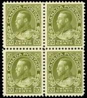 BRITISH COMMONWEALTH: Canada 165 166 165 a Can ada, 1925, King George V Ad mi ral, 8 blue (115), block of 4, o.g., never hinged, beau ti fully cen - tered with vi brant color on bright white pa per, Very Fine to Ex tremely Fine.
