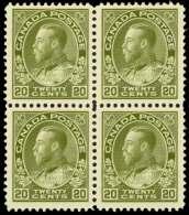 George V Ad mi ral, 10 blue, dry print ing (117a), top sheet mar gin block of 4 with part im print, o.g., stamps never hinged, won der fully bright and fresh; slight thin in sel vage only, Very Fine to Ex - tremely Fine; 2008 Greene Foun da tion cer tif i cate.