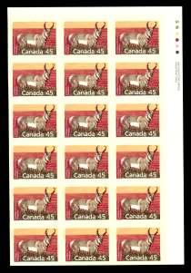 Ex193 193 Can ada, 1989, 59 Musk Ox, perf 14½x14 on Slat er pa per (1174 var. Unitrade 1174i), matched set in - scrip tion blocks of 4, o.g., never hinged, Very Fine. Unitrade C$1,000 ($850).