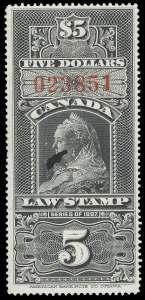BRITISH COMMONWEALTH: Canada 209 Can ada, Su preme Court, 1897, Widow Queen Vic to ria, $5 black (Van Dam FSC10), usual punch