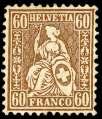 Estimate $400-600 291 Switzerland, 1901, Stand ing Hel ve tia, 1fr claret, perf 11½ x 12 (87b. Zumstein 71E), nar row con trol mark, o.g., ex cep tion ally fresh; perfs in at top, V.