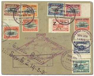 Vicente (Michel 221Ib. Sieger 129Ea), cover franked with 3.54s tied by Vi enna cir cu lar datestamps, red Berlin con nect ing flight ca chet and vi o let Zep pe lin flight ca chet, S.