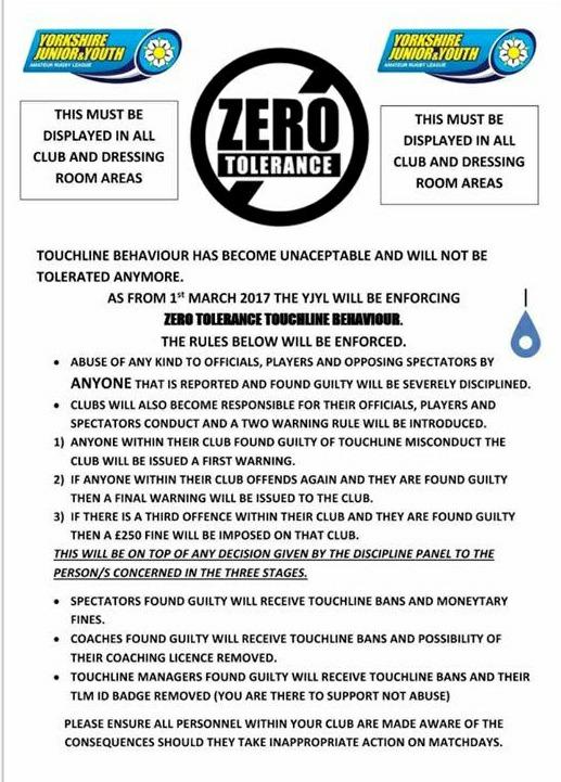 A reminder Important Notice With the new campaign under way we feel that it is important that everyone in attendance of our games this year should please take note and read the new Yorkshire Juniors