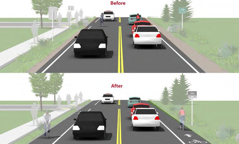 AUGUST 2016 Roadway Widening Bike lanes can be accommodated on streets with excess right-of-way by adding new shoulders or widening existing shoulders.