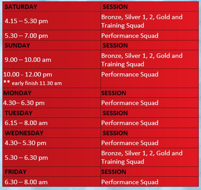 BASC- Swim Squads Junior Club 3 sessions/week Bronze, Silver 1 & 2, Gold Training Lane 3 sessions/week Performance Squads