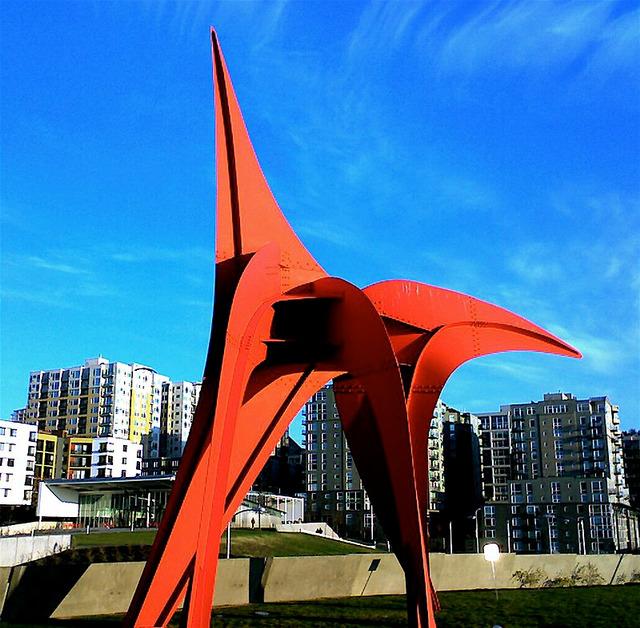 This is one of their most famous statues! It is called "Eagle" and is by the sculptor Alexander Calder.