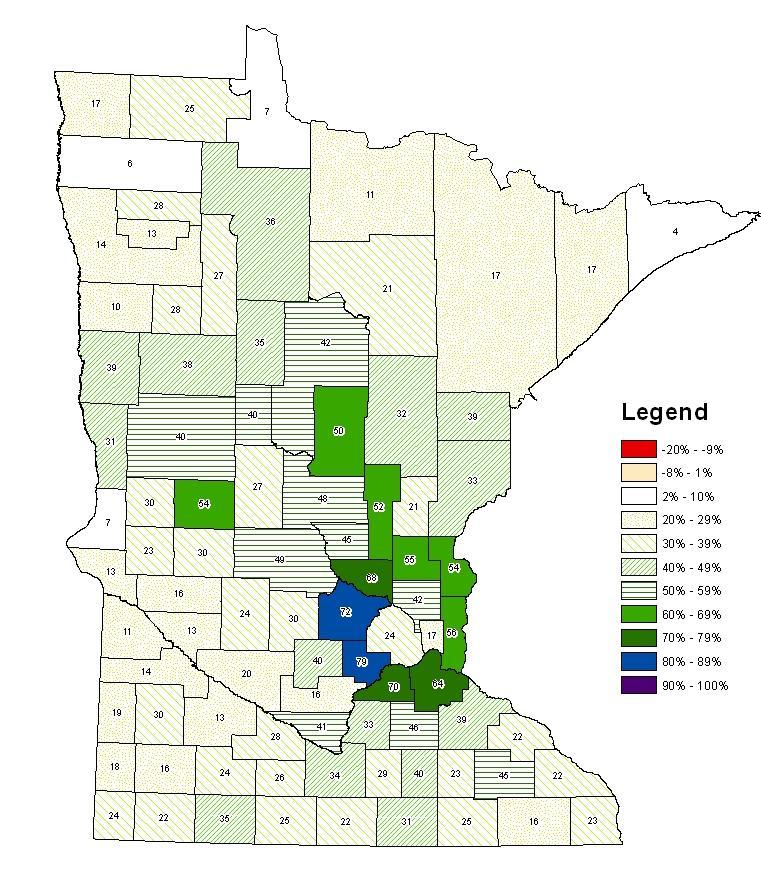 Trends in Vehicle Miles of Travel by County As shown in Figure 8 the highest percent growth in VMT in Minnesota has been in the counties surrounding the Twin Cities.