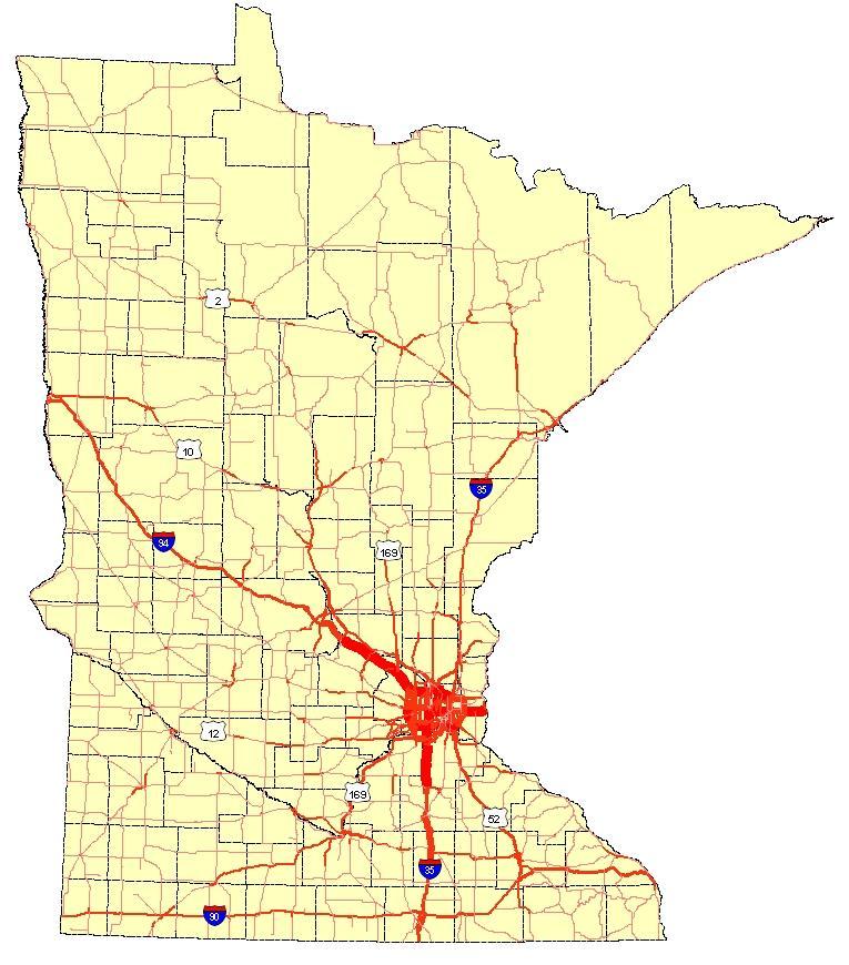 Figure 14 shows the relative volume flows of heavy commercial traffic on state highways