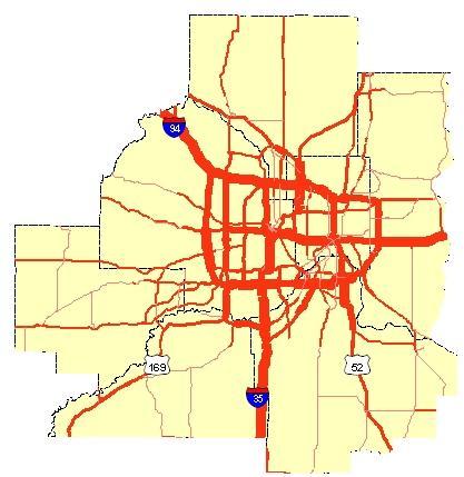 In greater Minnesota, trunk highways 10, 52, and 169 carry a large share of the heavy