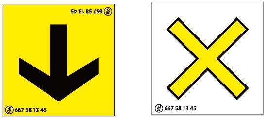 White signs with a cross of the stage s colour, indicate wrong direction.