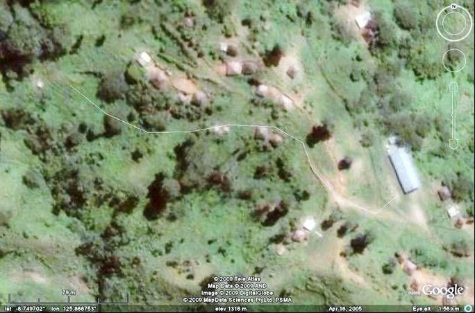 Satellite image showing approximate location of the pipeline from windmill to school at Funar village.