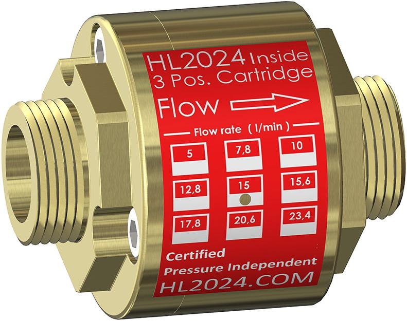 HL2024 Cartridge systems - professional Constant flow product. Robust modular flow regulating system with custom flow rate. Image: HL2024 In-line Cartridge 3 Position with 3/4 connections.
