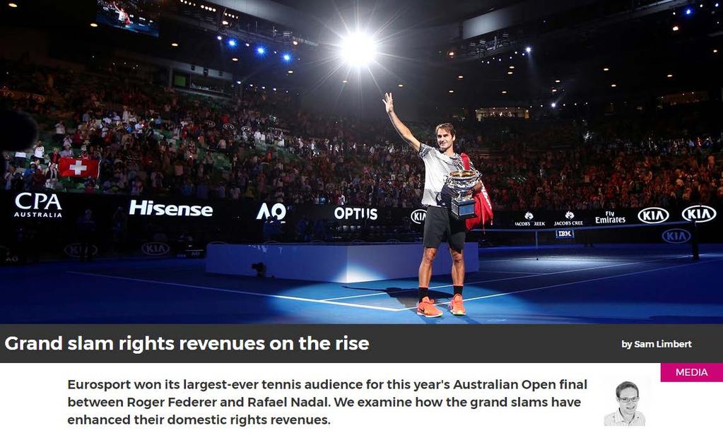 The four tennis grand slams are iconic global sports competitions and, as proven by the 2017 Australian Open, capable of drawing blockbuster audiences.