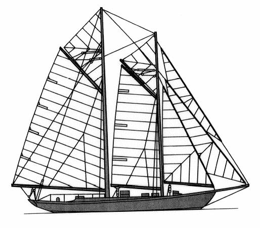 Ketch Mizzenmast taller than on a yawl and is stepped forward of the rudder and usually the helm. Schooner A short, foremast, is ahead of the mainmast. This example is a gaff-rigged schooner.