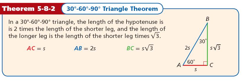 A 30-60 -90 triangle is another special right triangle.