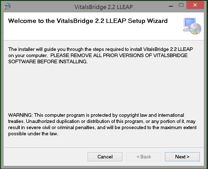 Installation of the VitalsBridge Software The VitalsBridge software may be installed on a PC that is able to establish a network connection with the SimMan 3G/Essential manikin or to an instance of