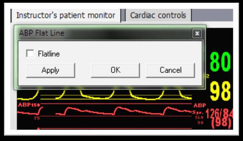 Zeroing the Invasive Blood Pressure(s) IBPs may be zeroed by setting the blood pressure waveform to Flat Line in the Instructor Application for SimMan 3G/Essential.