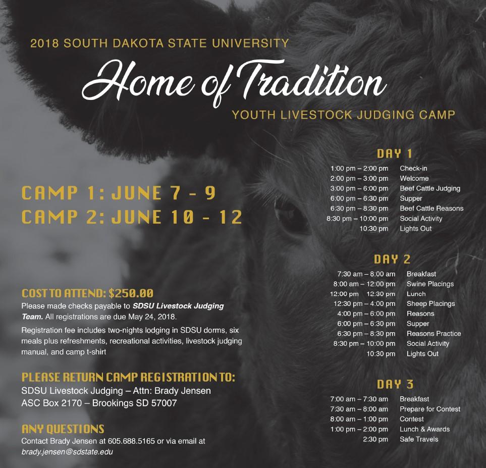 If you re interested in Livestock Judging Camp at SDSU, please