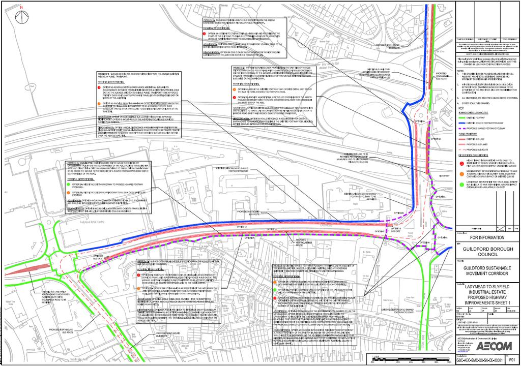 Figure 4: Option for a potential concept layout of SMC on the A25 Ladymead (source: AECOM) This study work has informed scheme SMC5 Sustainable Movement Corridor: North in the Proposed Submission