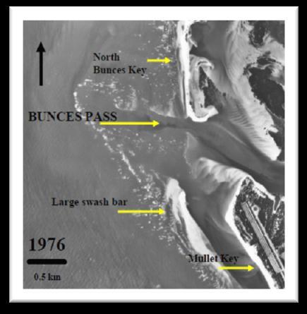 Bunces Key was formed from sediments from the ephemeral south channel of the Pass-A-Grille Pass (Wilhoit, 2004).