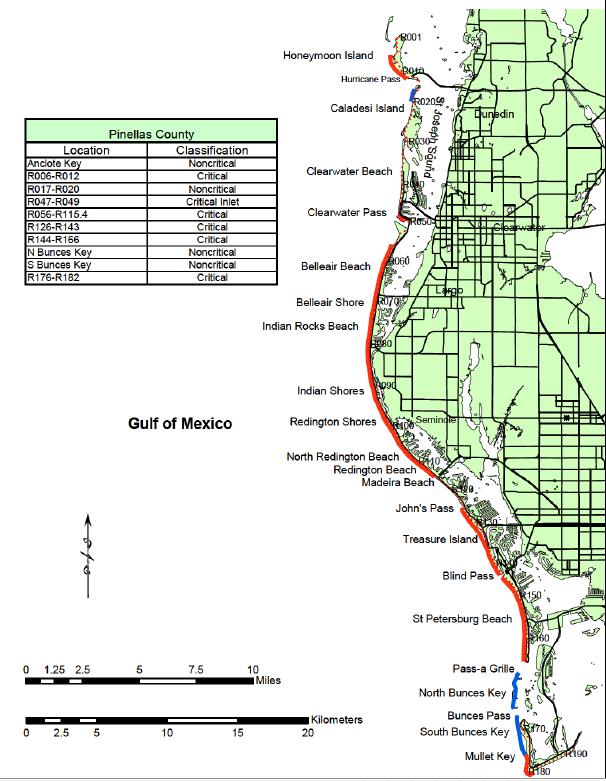 Figure 1-4. Critically Eroded Beaches in Pinellas County.