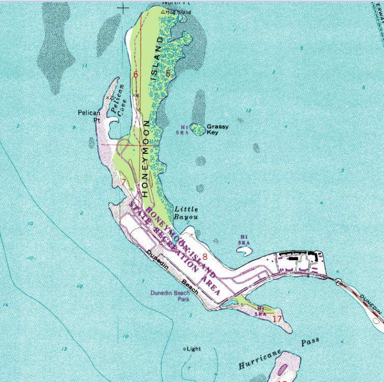 In 1971, the County requested a study for a project that disposed of dredged material from Dunedin Pass on the southern end of Honeymoon Island.