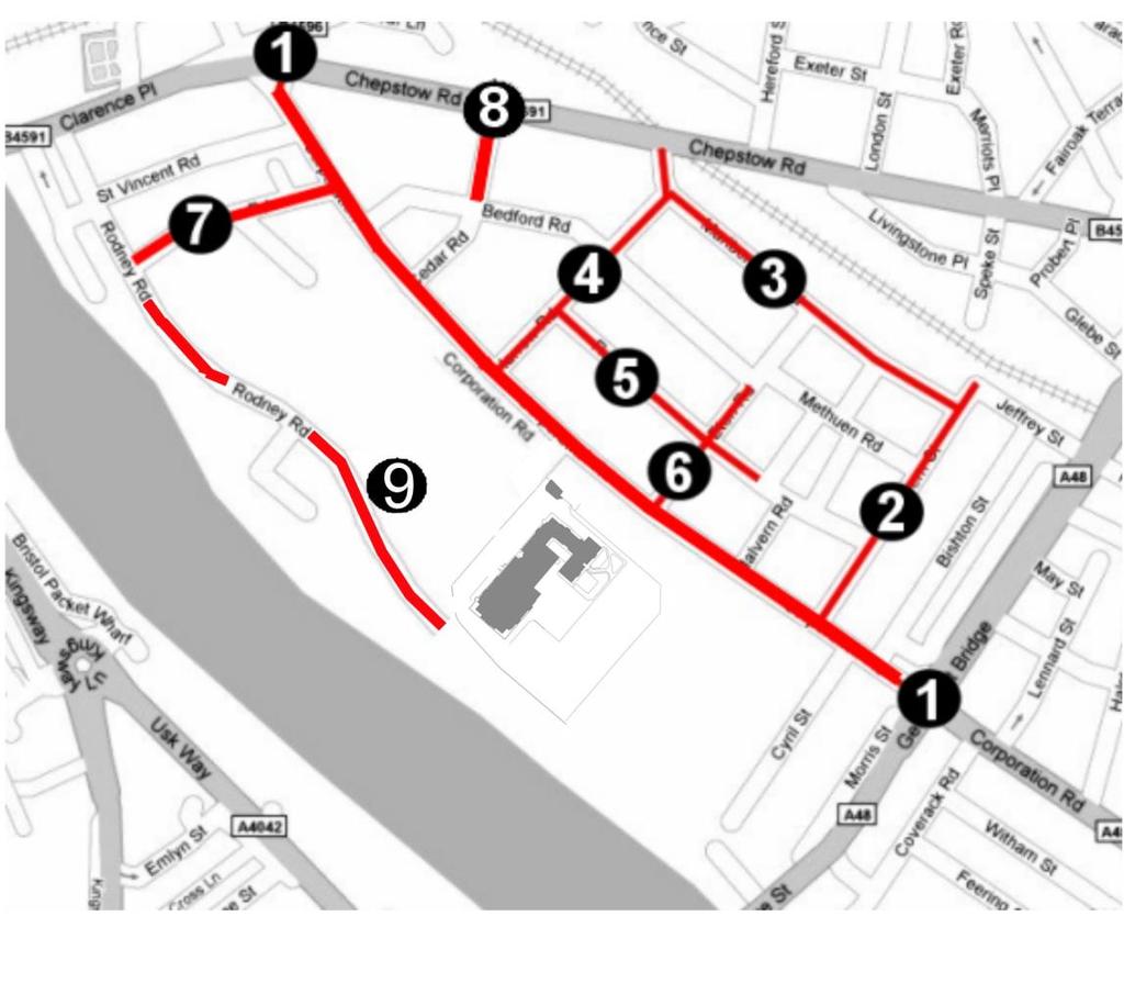 7: Road Closures An application will be made to Newport City Council for a temporary closure of the roads shown on the following map. PARADE: Closure between 11.45hrs and 13.