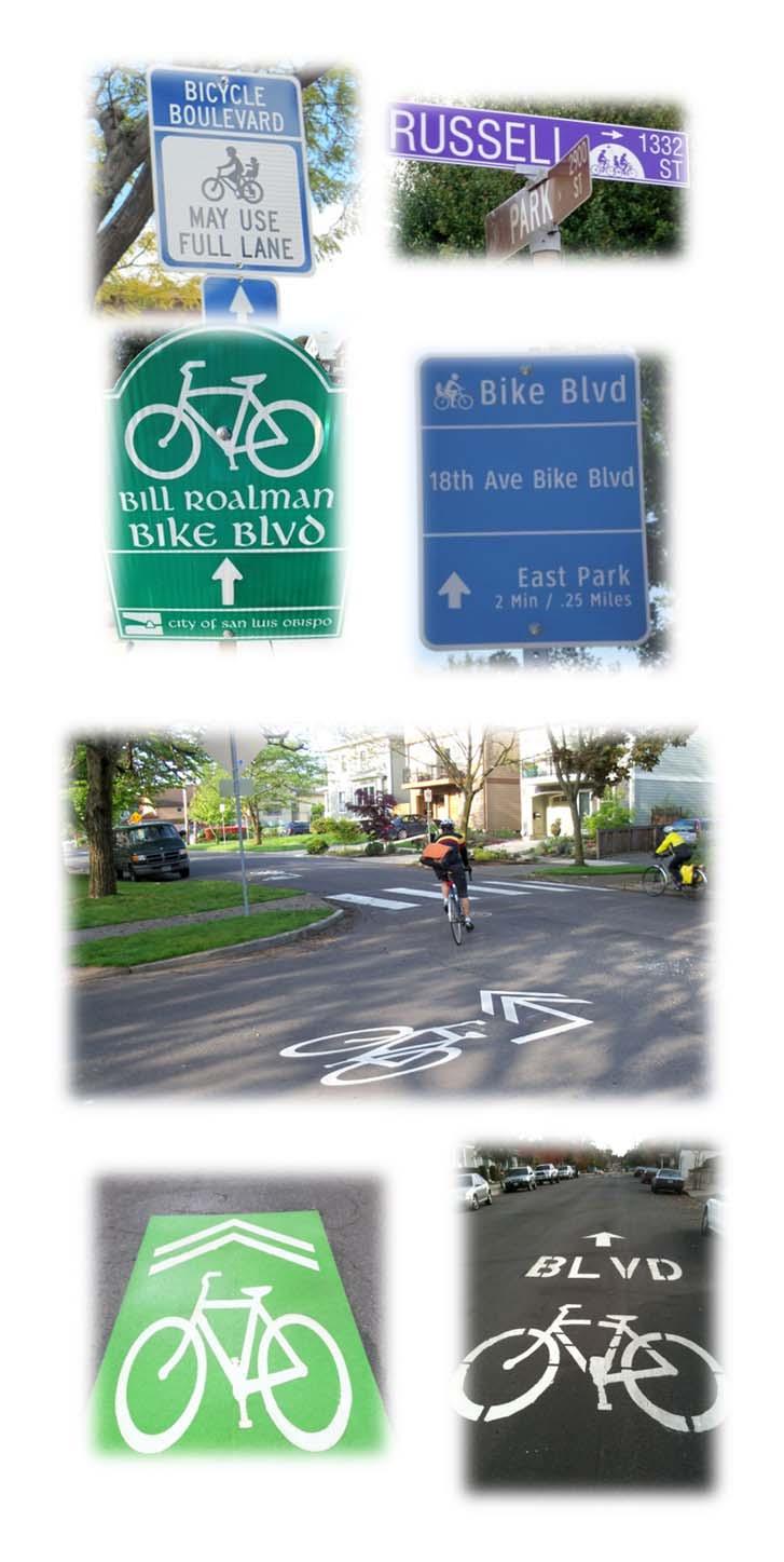 Signage Signs create the basic elements of a bicycle boulevard.