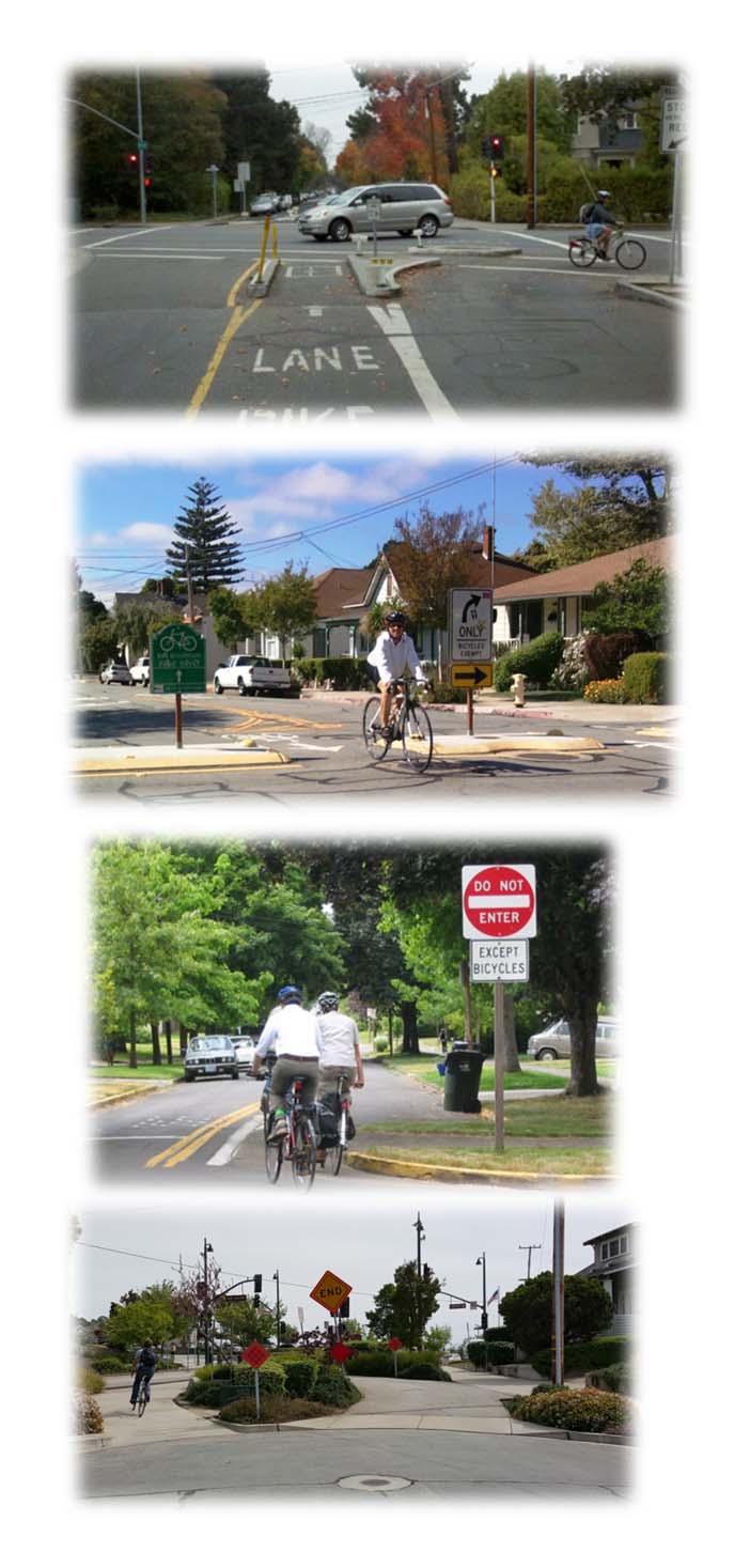 Diverters Diverters reduce or discourage motor vehicle through traffic along a bicycle boulevard by physically restricting certain movements along the route and/or at intersections.