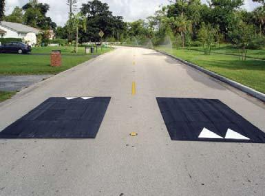 15. Speed Cushions Description Speed cushions are designed as several small speed humps across the width of the roadway with spaces between them.