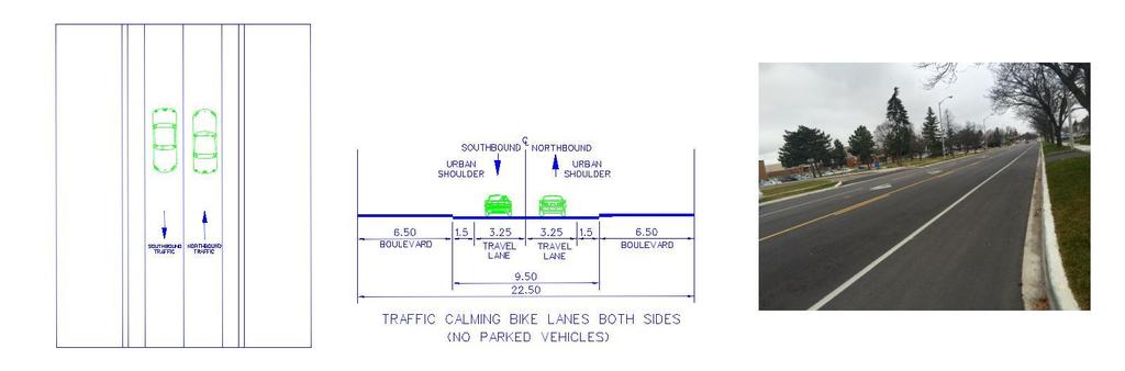 Proposed Option # 2 Option #1: Urban Shoulder (both sides) Option #2 includes the reduction of the roadway width by providing urban shoulder on both sides of the roadway Advantages i.