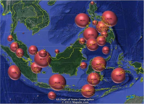 Relative Abundance and Distribution The relative abundance and distribution of the neritic tuna in the EEZ of Southeast Asian countries in 2010 (Fig.