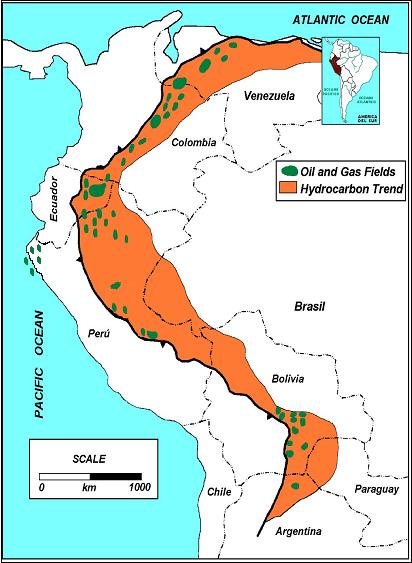 HC OCCURRENCE IN PERU Peru is located within one of the most prolific hydrocarbon mega trends in South America: The Sub Andean Megatrend 1.. Light Oil Areas in the Western Marañon Basin 2.