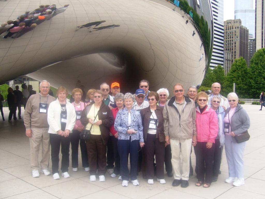A QUICK PICTURE OF MOST OF THE PARK RAPIDS GROUP IN FRONT OF THE CLOUD GATE SCULPTURE.