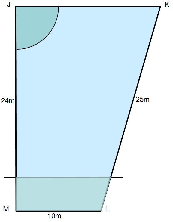 13. A plan of the swimming pool is shown below. 5m = 2.5 cm Draw a circle radius 2.