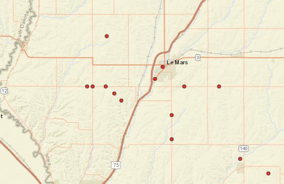 Plymouth County, Iowa Severe (Fatal & Serious Injury) Crash Locations: 2014 2015 2016 2017
