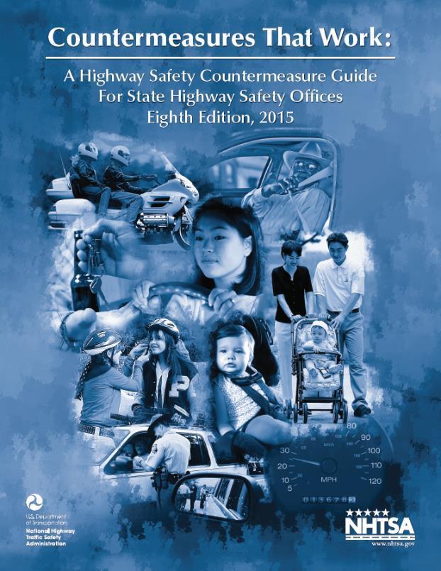 NHTSA s Countermeasures that work DOT HS 812 202 1. Impaired Driving 2. Seatbelts 3. Speed Limits 4. Distracted Driving 5. Motorcycles 6. Young Drivers 7.