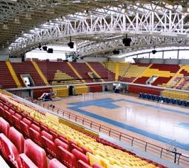 Moraca Sports Hall in Podgorica, Montenegro (parquet, basketball goals and scoreboards for the 2005 European Basketball Championship).