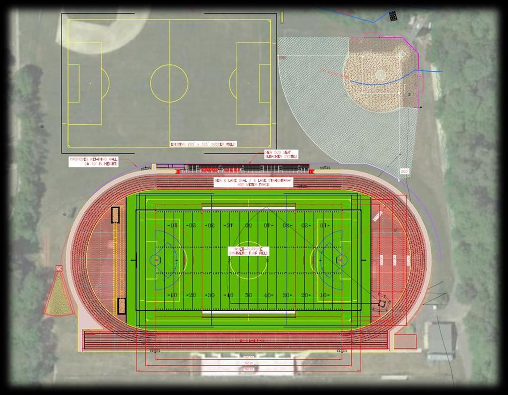 Conceptual Layout Expanded Track & Field (Option 2) Synthetic Turf Field Installation Urethane Running Track Improved Drainage System Safety Netting Installation Adjusted Spectator Fencing Retaining