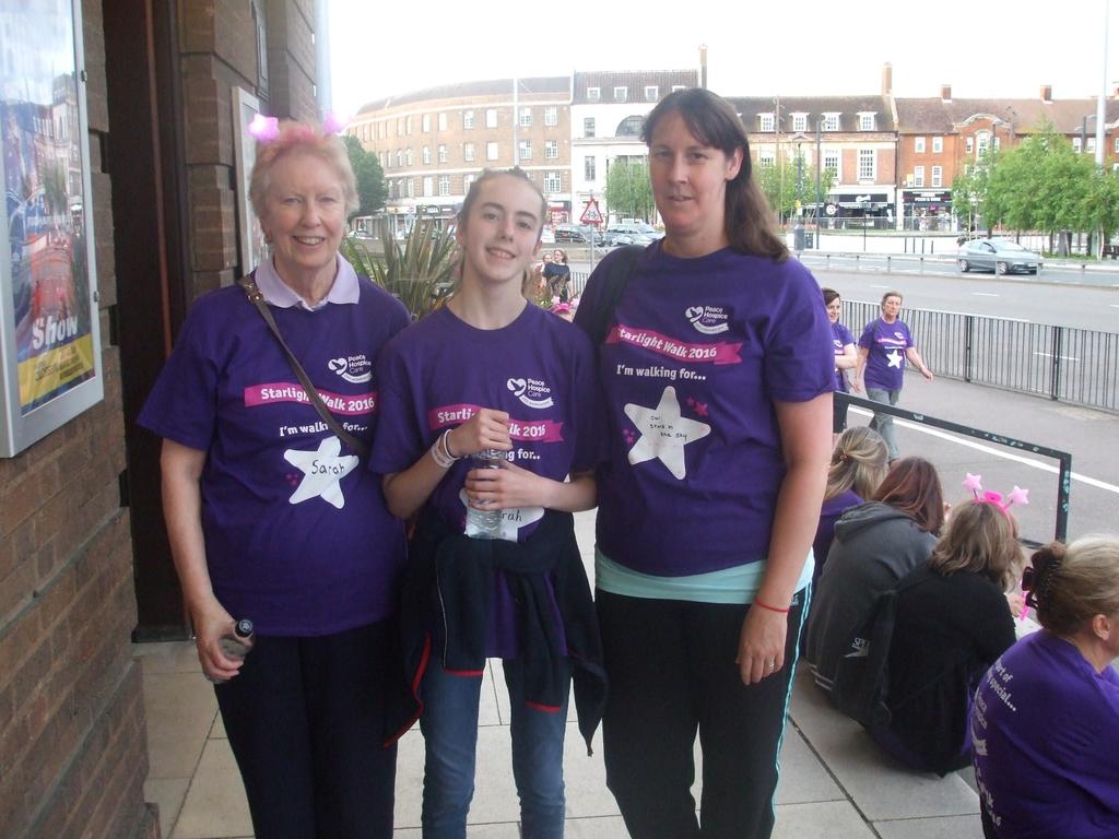CONTRIBUTION TO WATFORD PEACE HOSPICE On Saturday 9th July, Barbara McNamara took part in the Watford Peace Hospice Care Charity Walk, accompanied by daughter Karen and granddaughter Genevieve (see