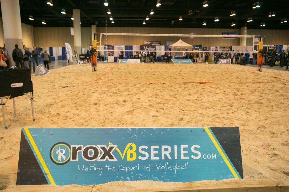 Sand Court Ball Stops: $500 Place your branding around the sand court in the middle of the exhibit hall!
