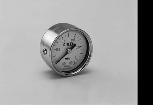 General purpose pressure gauge G49D/G59D Series Port size: Rc1/8 to Rc1/4 G49D G59D ompressed air mbient temperature 5 to 60 Precision Note 1 JIS lass 3 equivalent ( 3%F.S. at 5 to 35 ) ack side thread Length of display section ø42 ø52 Pressure range Stud rass Note 2 Steel sheet+chrome plating Glass 0 to 0.