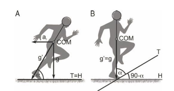 Figure 2.1: Simplified view of the forces acting on the body during accelerated running (Osgnach et al., 2010).