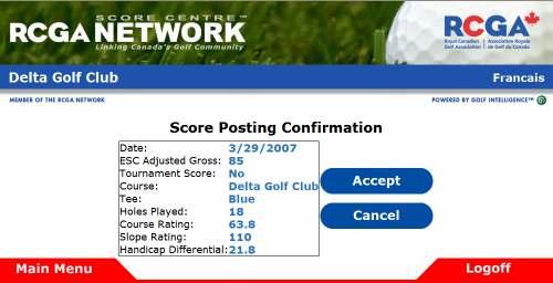 This is the score confirmation screen you will see after posting your score.