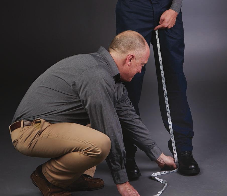 METHOD 1 > PANT > INSEAM Have the firefighter hold the tape end. Hold the tape end above the fingers and at the top of the crotch. Measure to one inch above the sole of the floor.