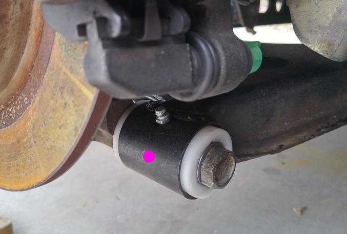 Fig. 17 RLCA outers- Short fittings. Just about anywhere around the OD of the bushing bore will work, the pink dot is best for access (or pointing straight down at the ground).