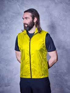 SQUARE WIND GILET PERFORMANCE wind-proof water-resistant lightweight fabric overcut, pre-shaped sleeves raglan cut two front zip pockets openings at the rear for ventilation neon yellow for