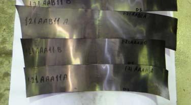 4. Experimental results 4.1 Shape control Fig. 3 shows the rolled strip after rolling of flat strips under different roll cross angles by the test mill.
